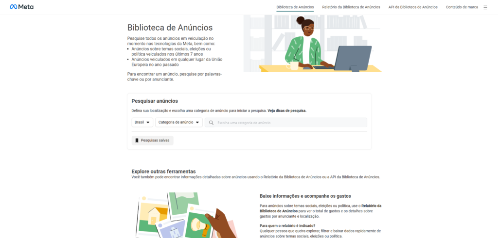 Ferramenta para fazer análise da concorrência - página Biblioteca de anúncios do META
