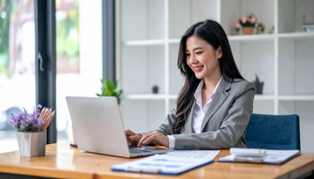 Como fazer analise da concorrencia 4 passos praticos - mulher asiatica mexendo no computador
