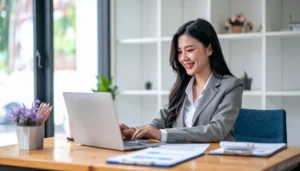 Como fazer analise da concorrencia 4 passos praticos - mulher asiatica mexendo no computador